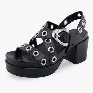 AREOSOLES Black Grommet Platform Sandal with Buckle - Women